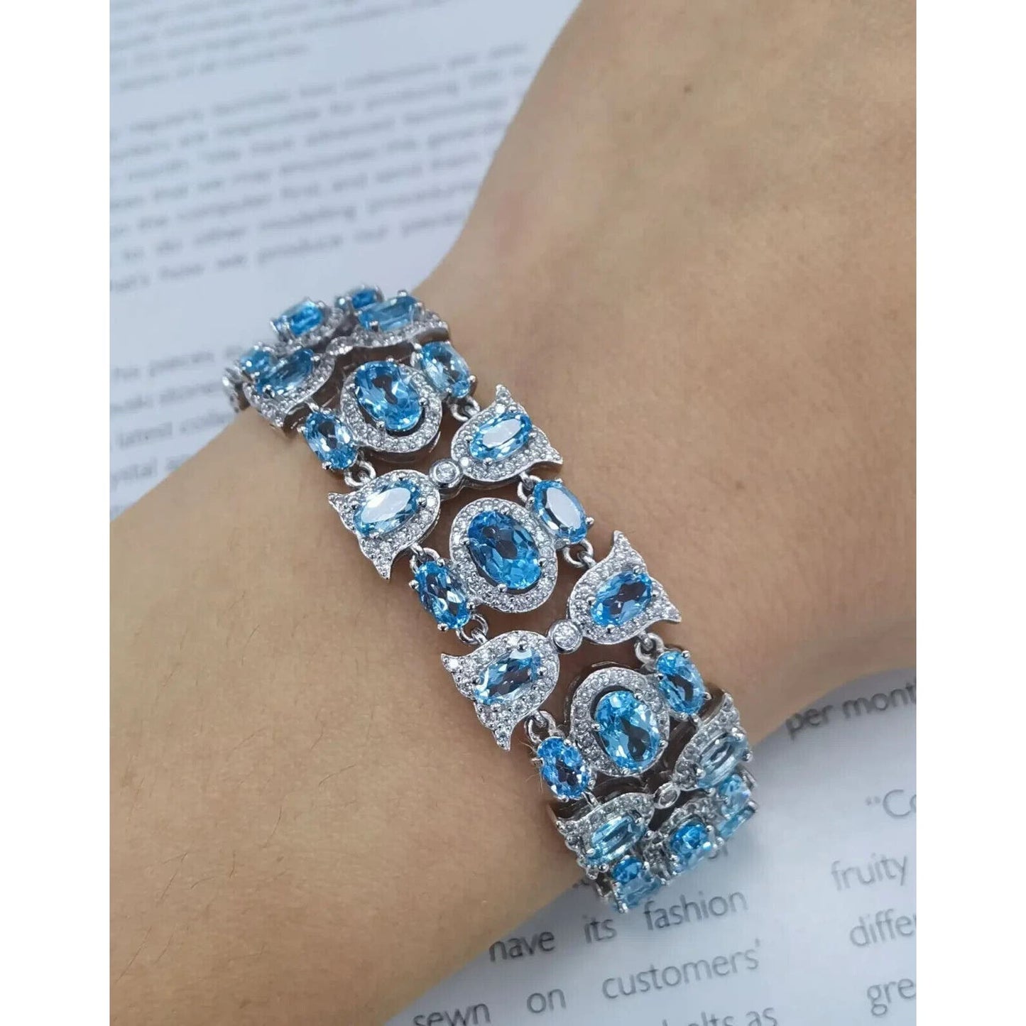 Women's Multilayer Gemstone Bracelets, Swiss Blue Topaz Multilayer Bracelet