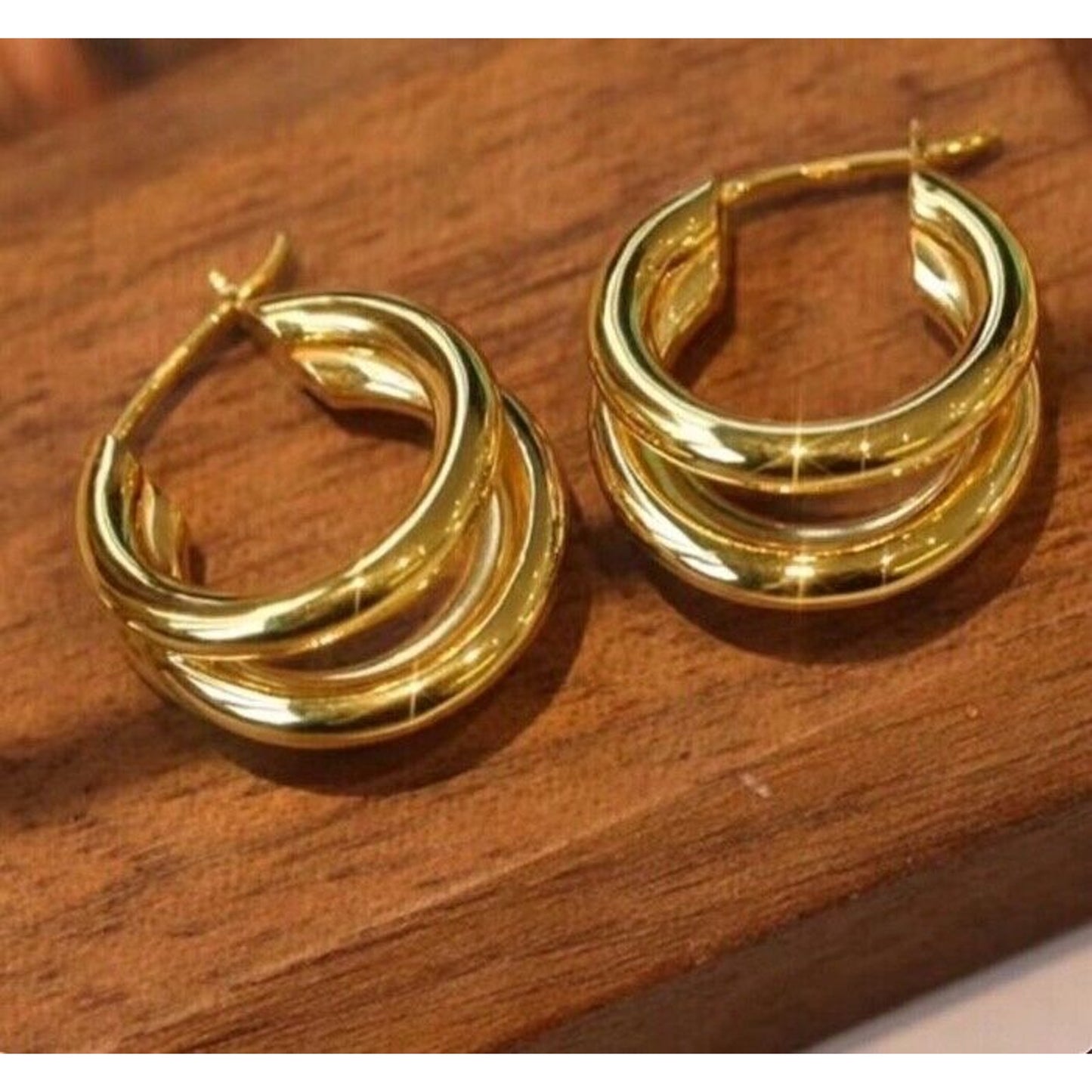 18k Gold 3 Layer Hoop Earrings, 2.2g 18k Yellow Gold Hoop Earrings 22mm x18mm