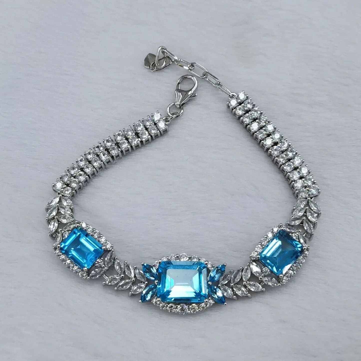 Women's Swiss Blue Topaz Statement Bracelet, Natural Blue Topaz Tennis Bracelet