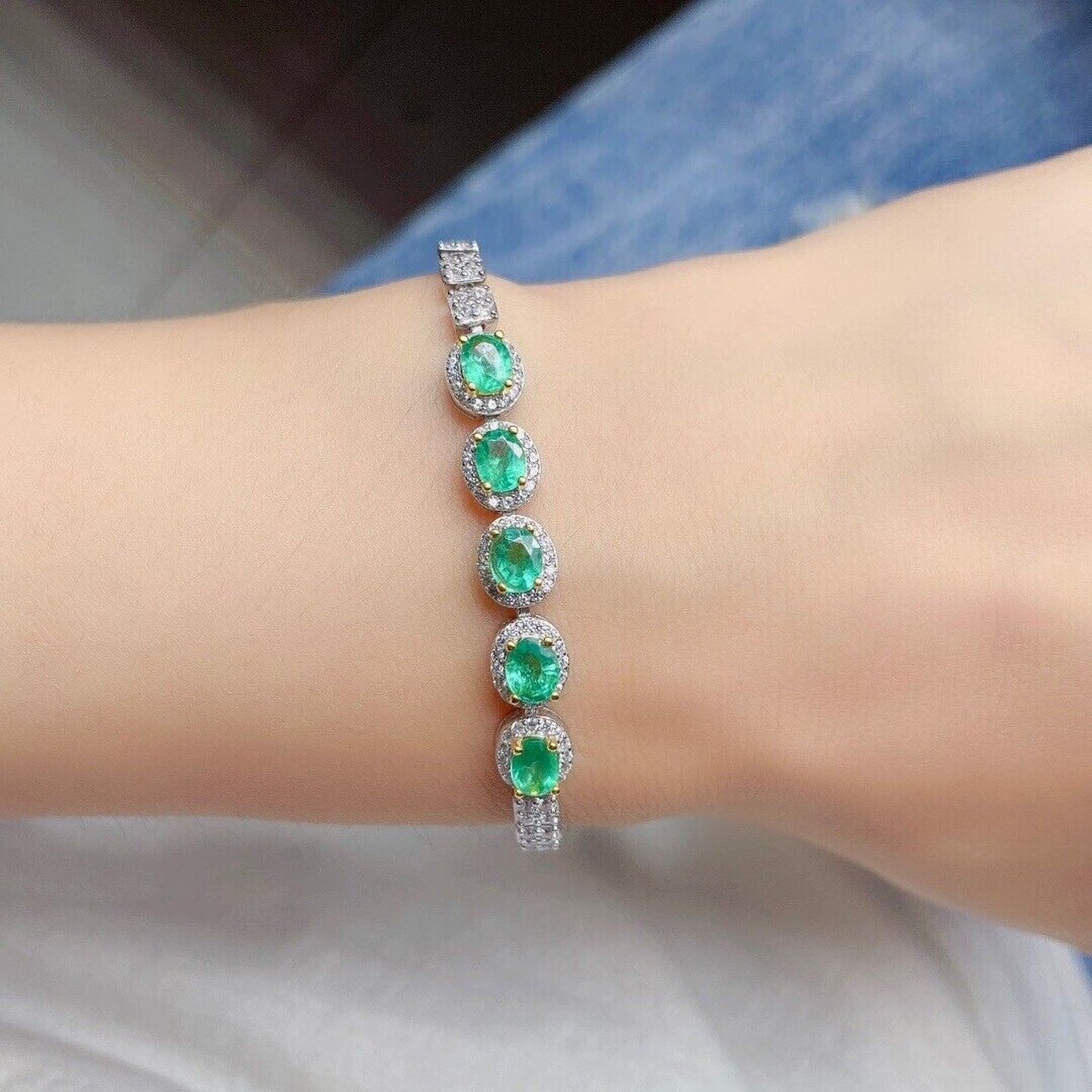 Emerald Tennis Bracelet with Cubic Zirconia 4x5mm