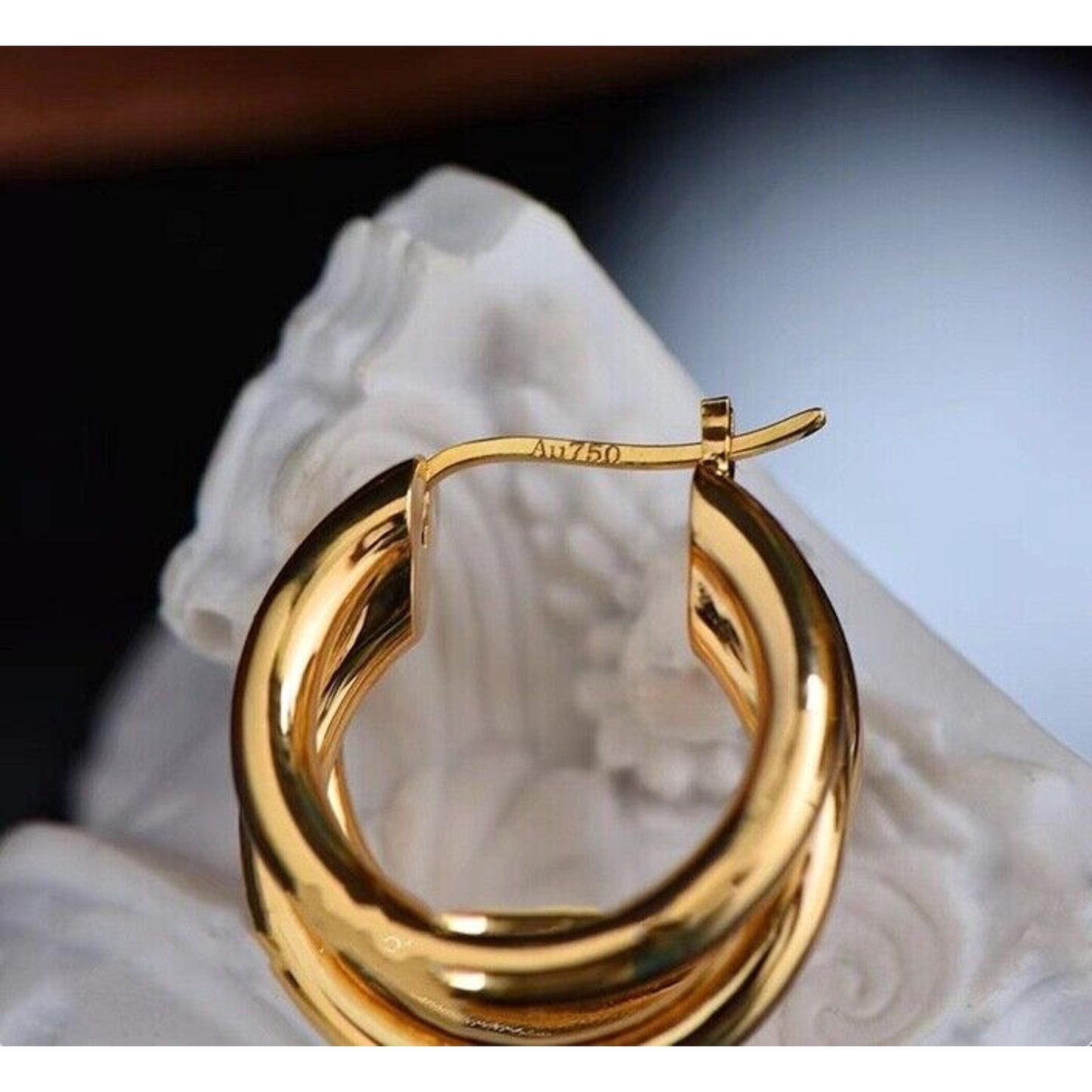 18k Gold 3 Layer Hoop Earrings, 2.2g 18k Yellow Gold Hoop Earrings 22mm x18mm