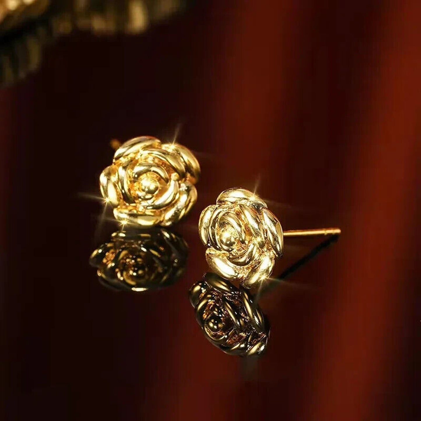 18k Gold, 18k Gold Earrings, Au750 Stud Earrings, 18k Gold Rose Earrings, Gold