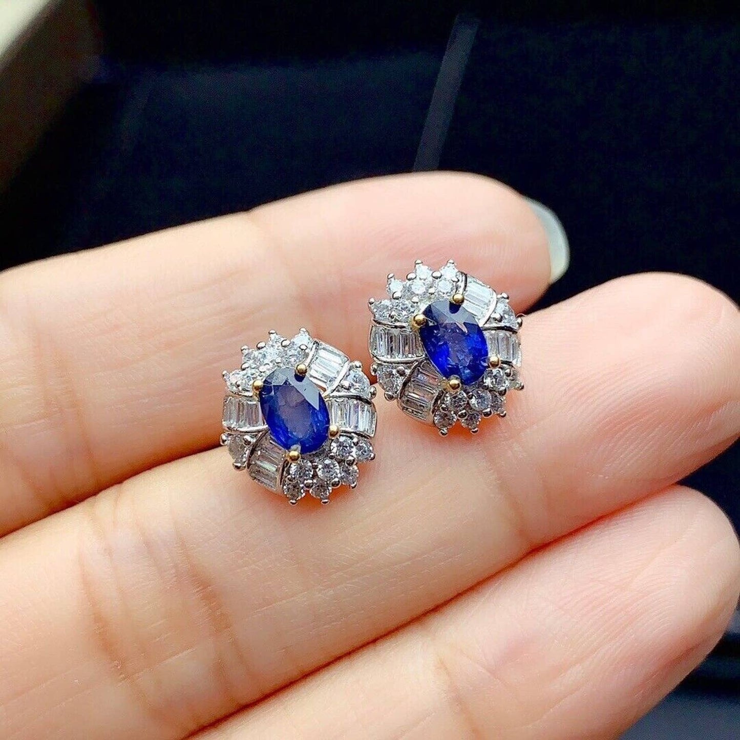 Blue Sapphire Stud Earrings Sri Lanka Sapphire, Silver Sapphire Earrings