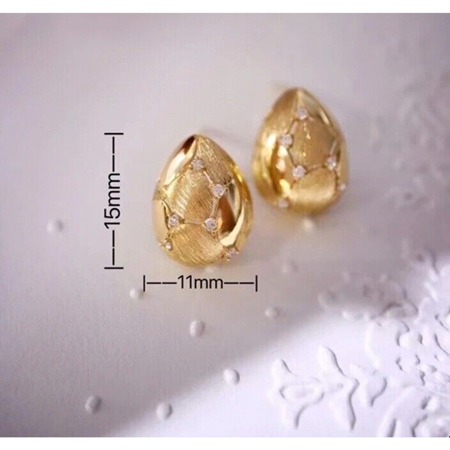 18K Gold Egg Shaped Diamond Stud Earrings, 0.13 Carat Diamond 18k Yellow Gold