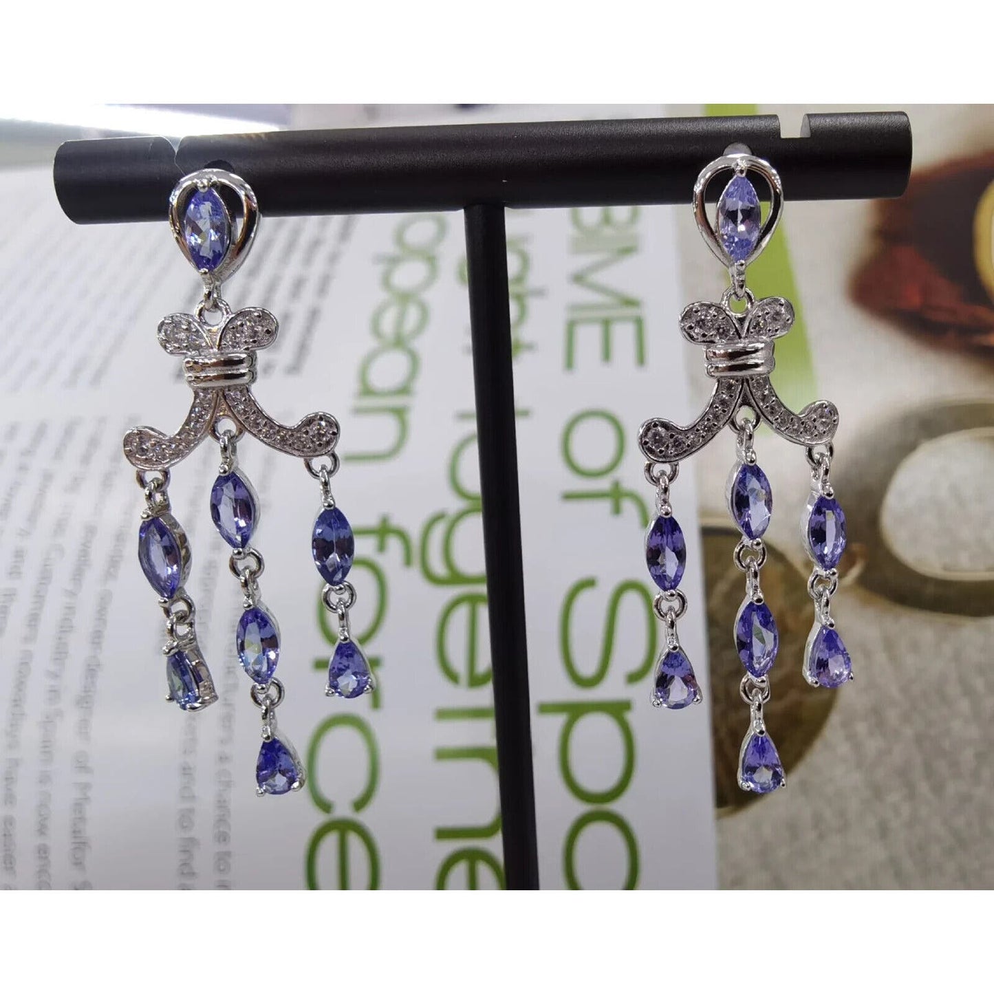 Purple Tanzanite Chandelier Earrings Platinum Plated