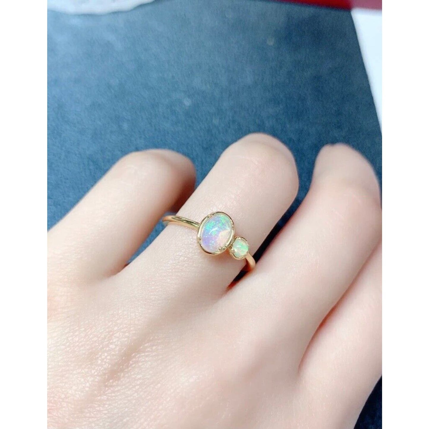 Australian Opal Bezel Setting Ring 5x7mm Sterling Silver