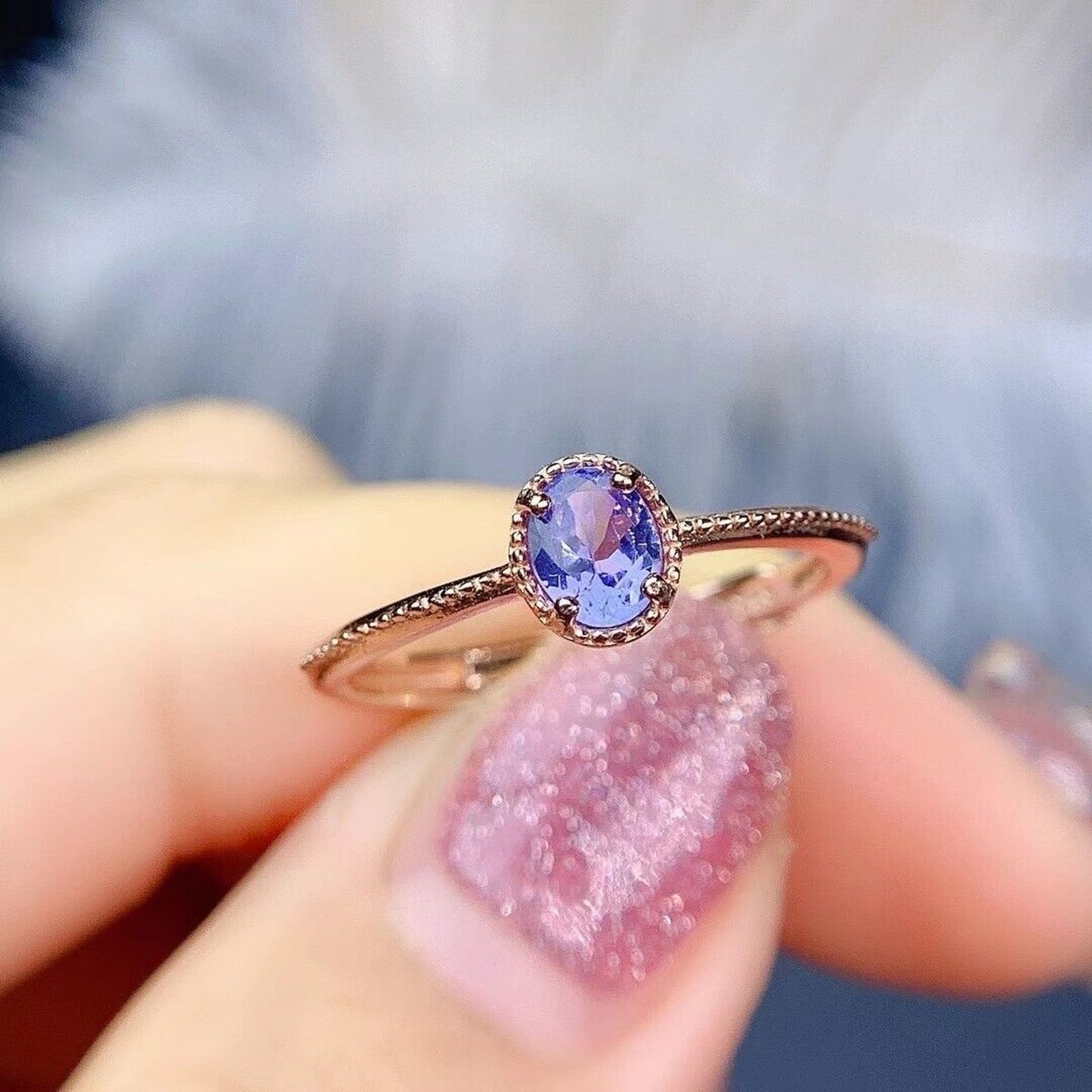 VVS Grade Purple Tanzanite Ring, Dainty Purple Tanzanite Sterling Silver Ring