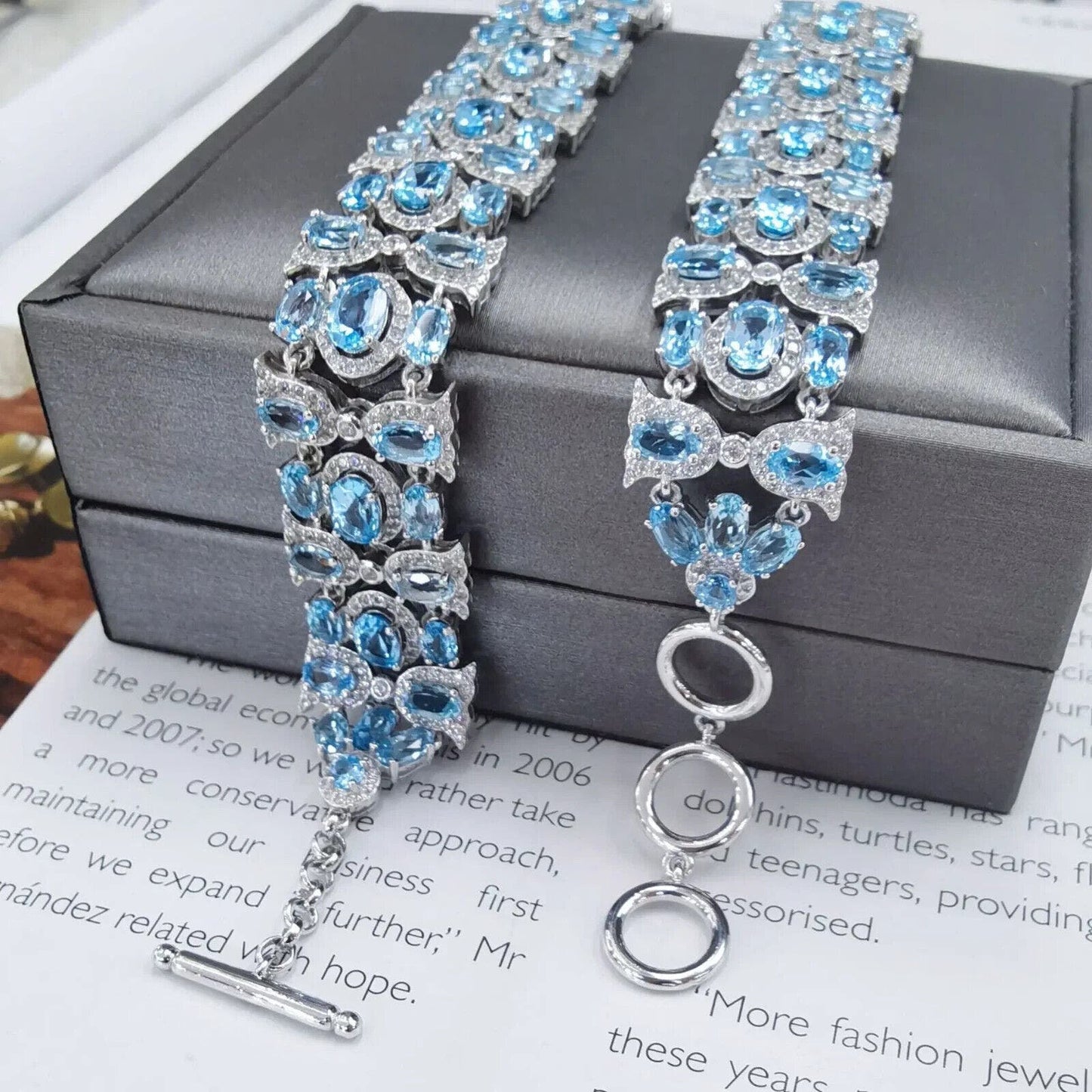 Women's Multilayer Gemstone Bracelets, Swiss Blue Topaz Multilayer Bracelet