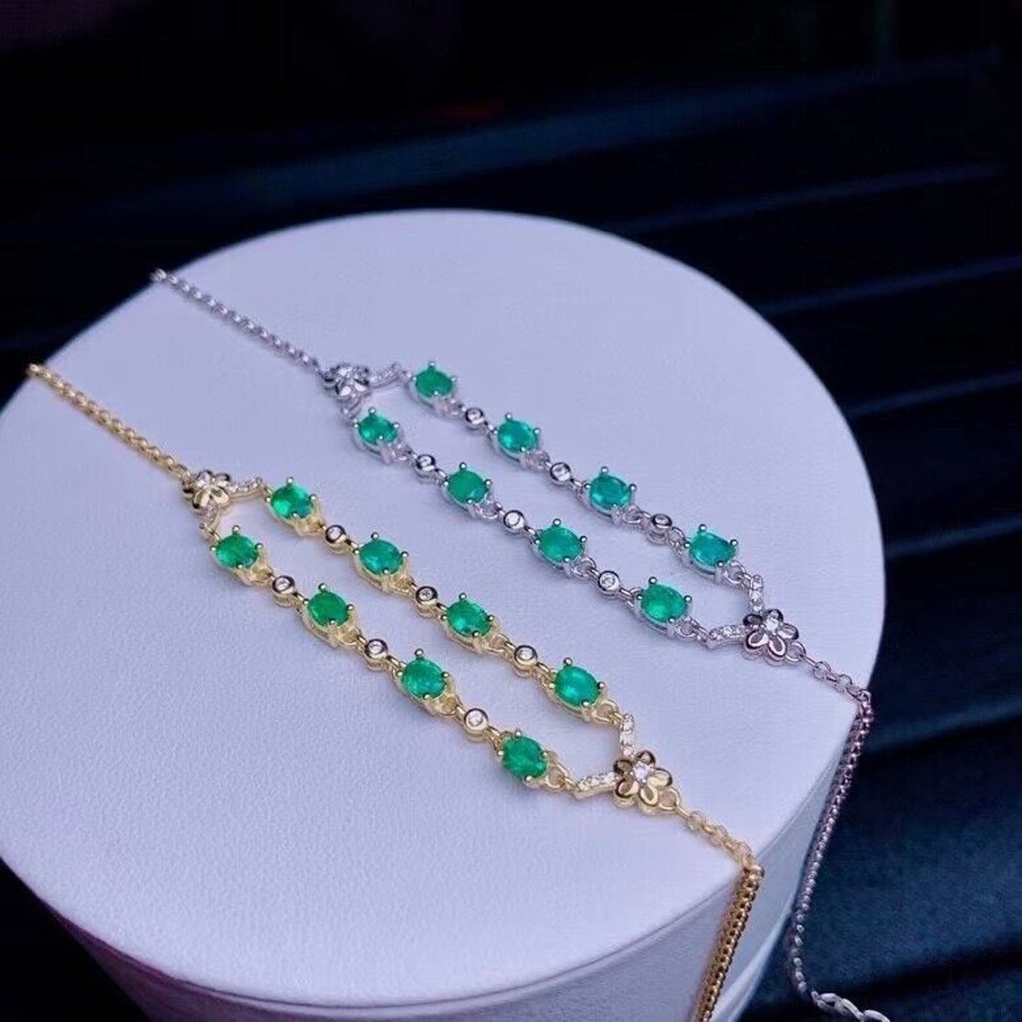 Dainty Emerald Tennis Bracelet, Colombian Emerald 925 Sterling Silver Bracelet