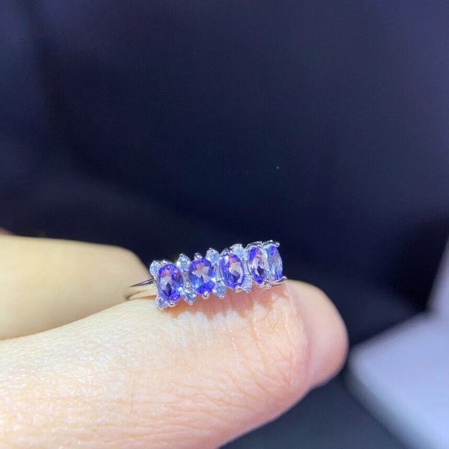 Purple Tanzanite Band Ring Platinum Plated 3x4mm