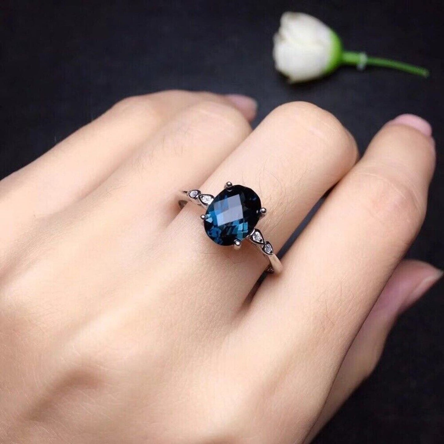 London Blue Topaz Cocktail Ring 7x9mm Sterling Silver