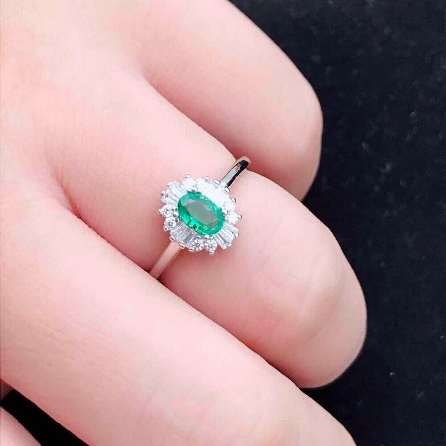 Natural Emerald Cocktail Ring 4x6mm Sterling Silver