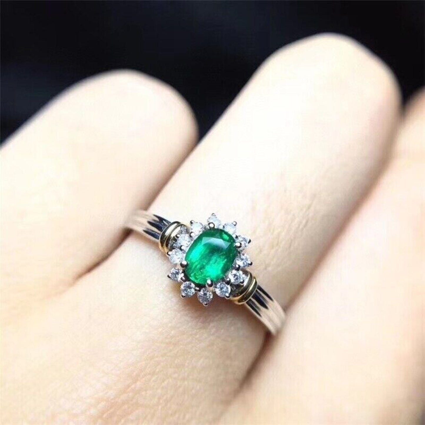 Dainty Emerald Ring 3x4mm Sterling Silver