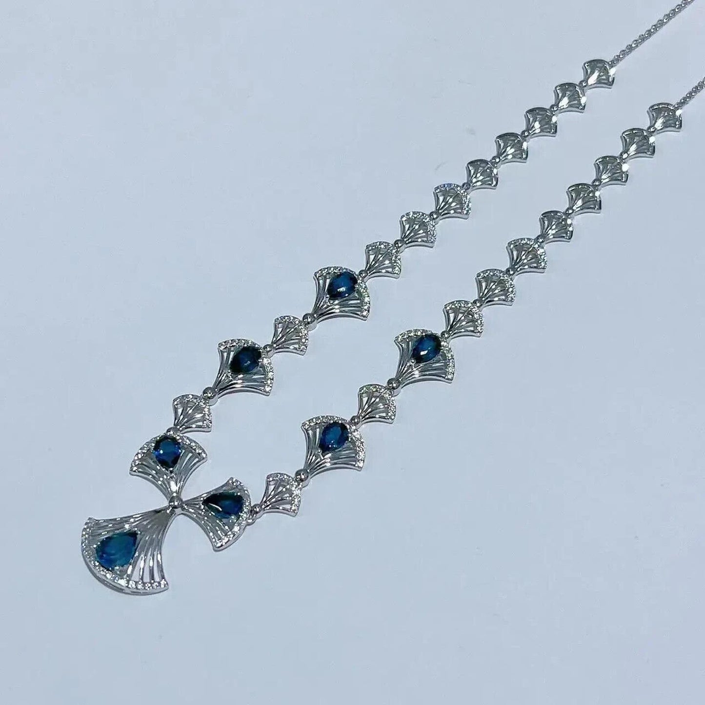 London Blue Topaz Fanned Statement Necklace Platinum Plated