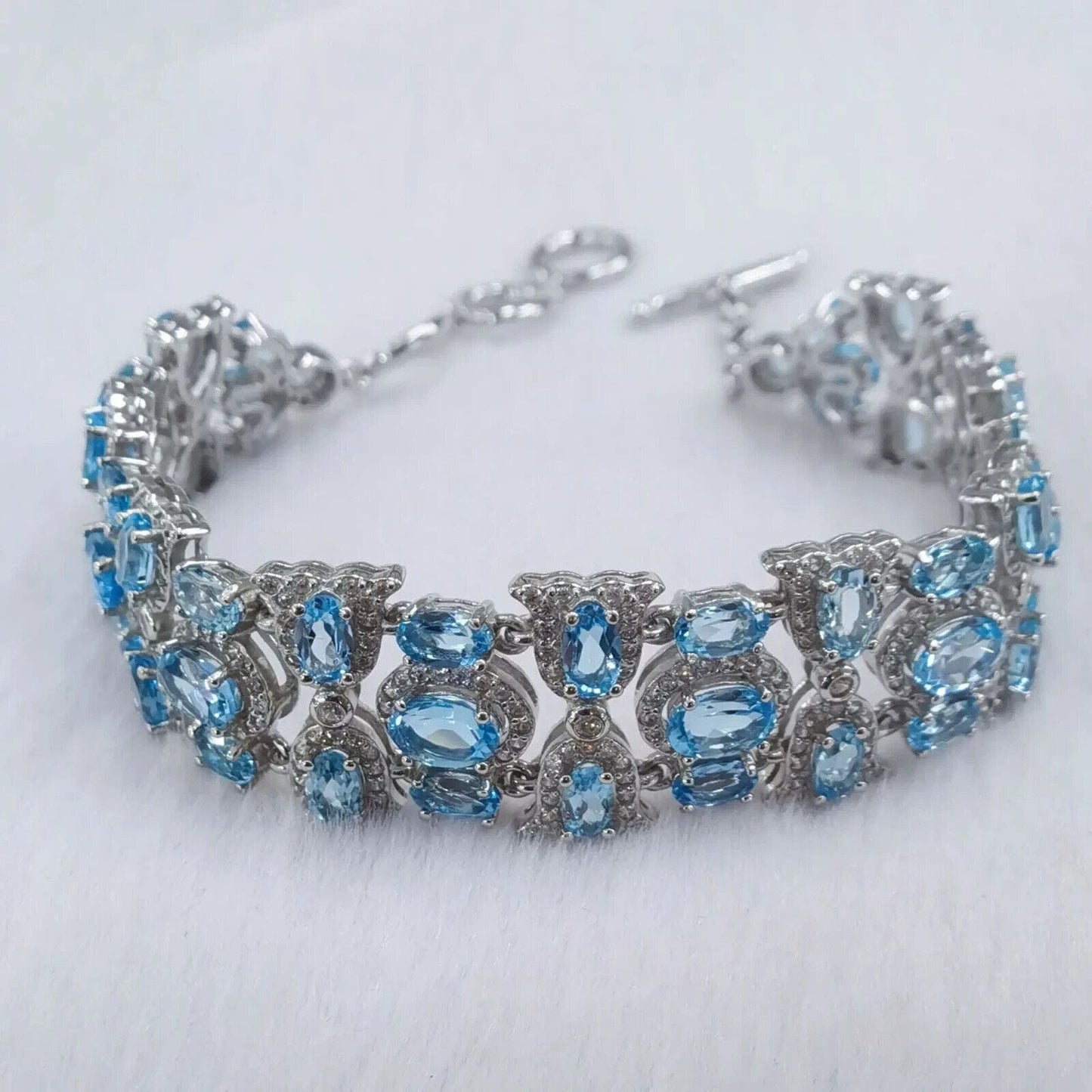 Women's Multilayer Gemstone Bracelets, Swiss Blue Topaz Multilayer Bracelet