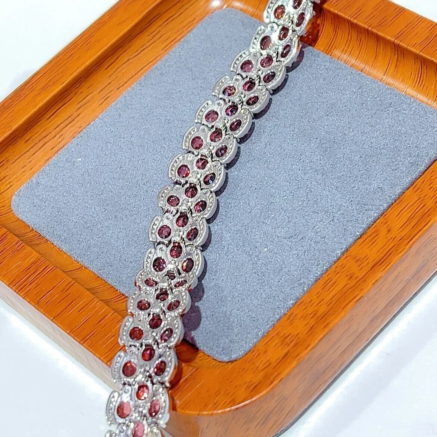 Red Garnet Gemstone Wide 3 Layer Tennis Bracelet 4x5mm