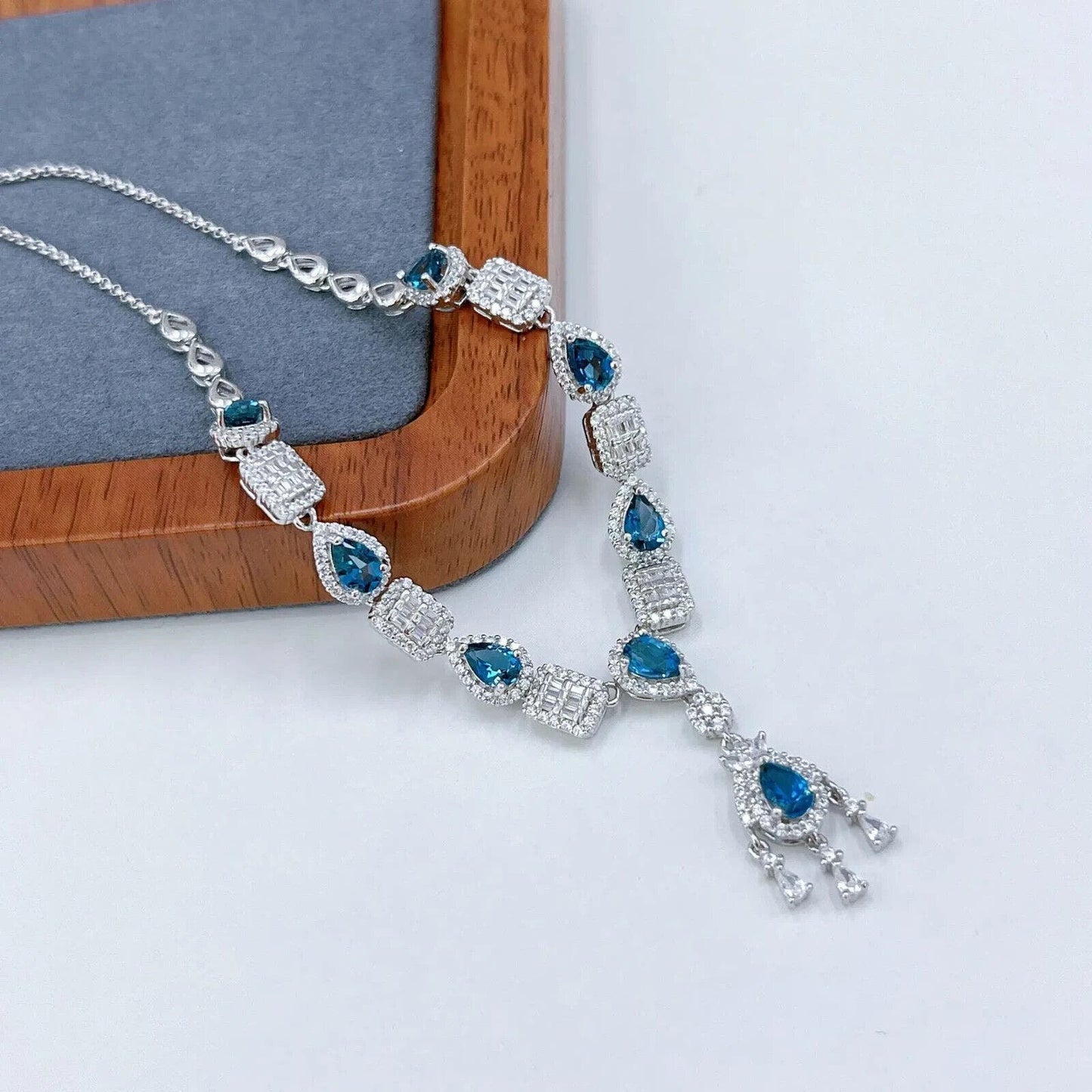 London Blue Topaz Statement Pendant Necklace Platinum Plated