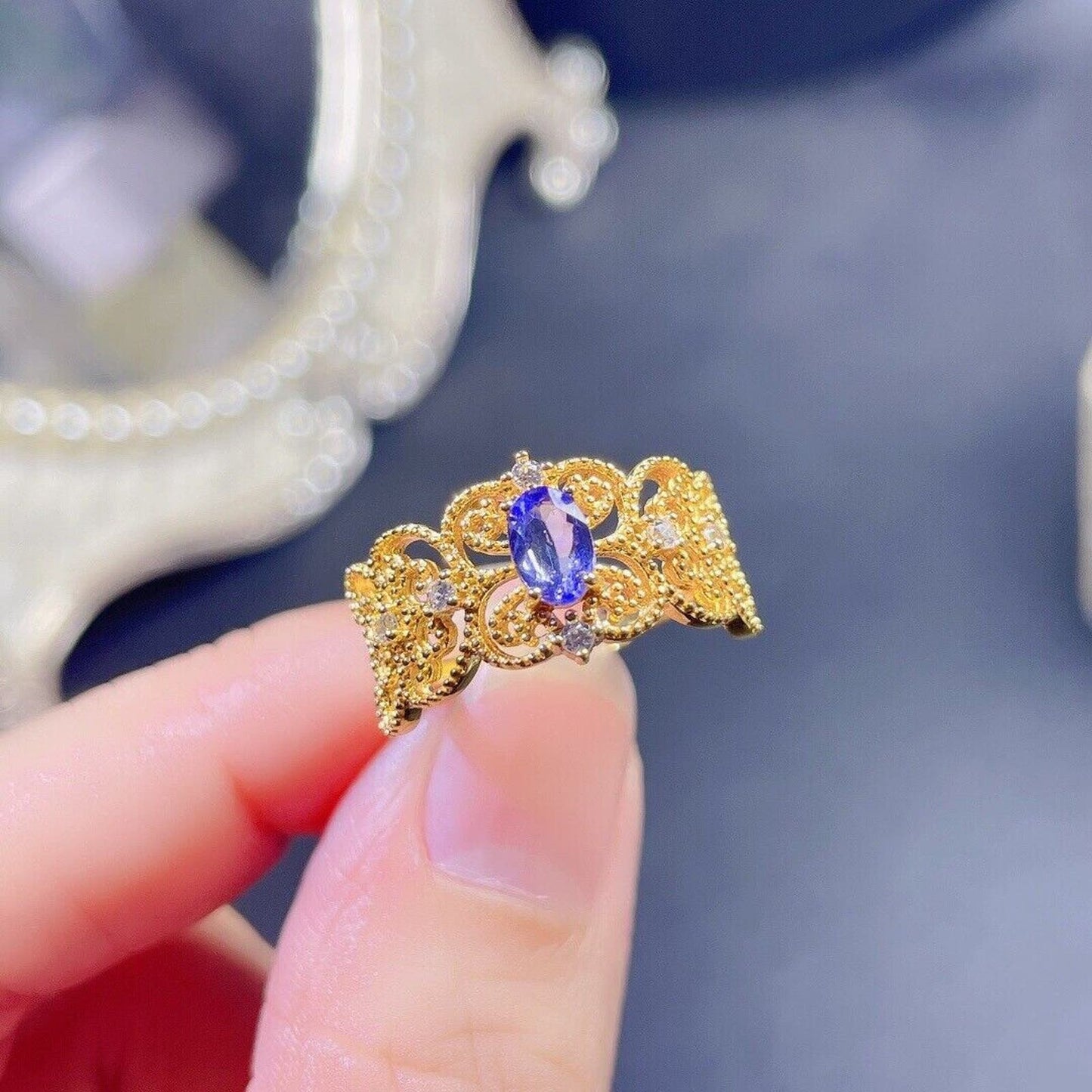 Purple Tanzanite Princess Cocktail Ring 4x6mm