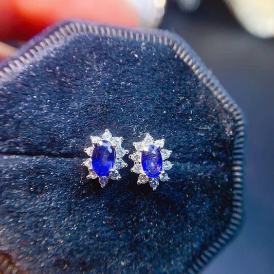 Bright Blue Sapphire Stud Earrings, Gemstone Jewelry, Sapphire Studs