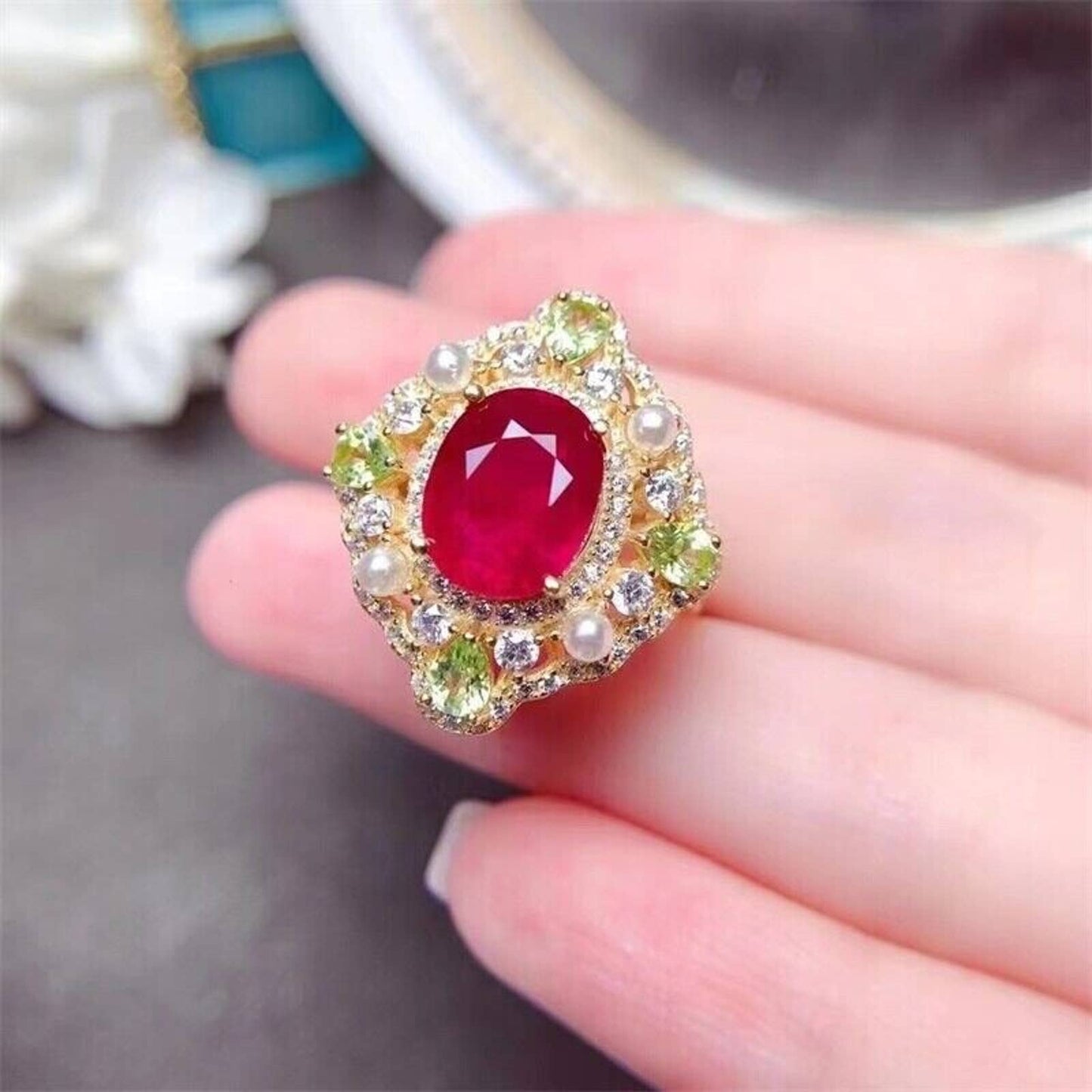 Ruby Ring, Ruby and Peridot Ring, Peridot Ring, Pigeon Blood Ruby Ring, Natural Ruby Ring, Women's Ruby Ring, Ruby Gemstone Ring, Natural Ruby Ring, Genuine Ruby, Authentic Ruby Ring, Ruby Ring with Certificate, Real Ruby Ring, Ruby Rings For Women