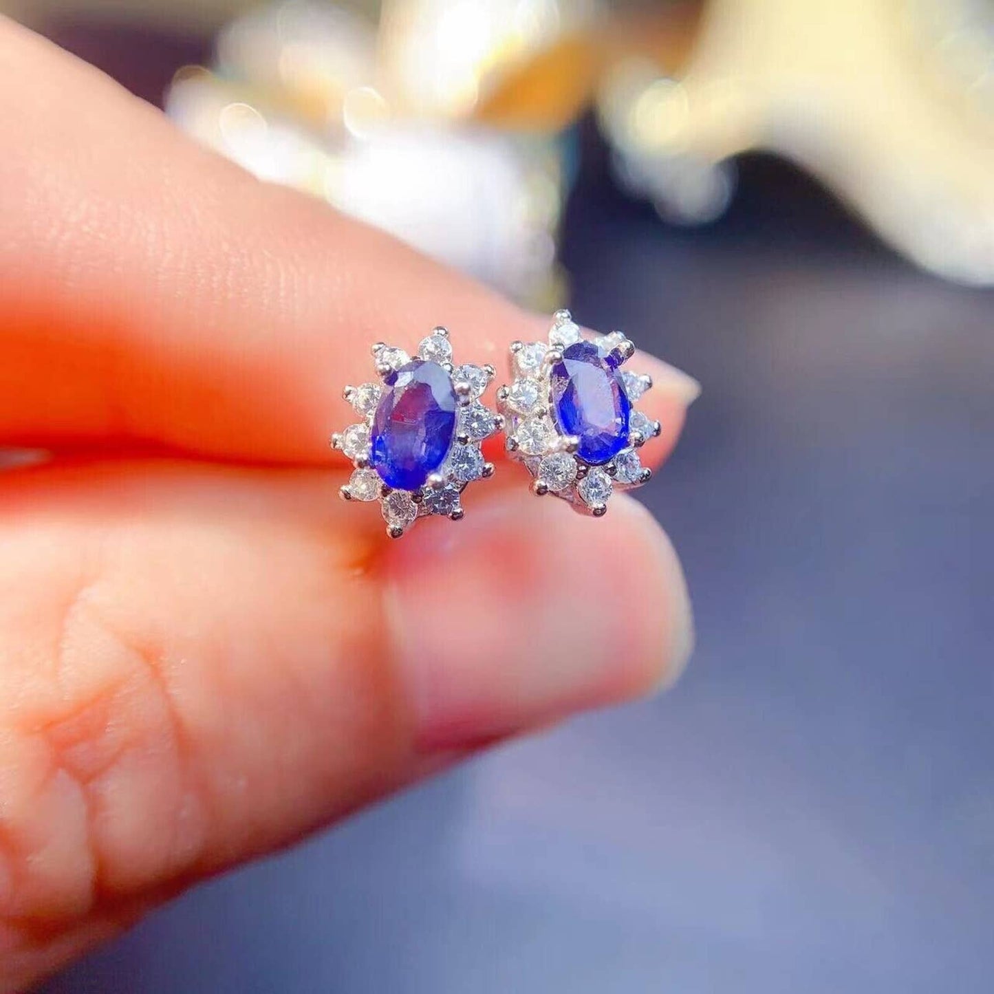 Bright Blue Sapphire Stud Earrings, Gemstone Jewelry, Sapphire Studs