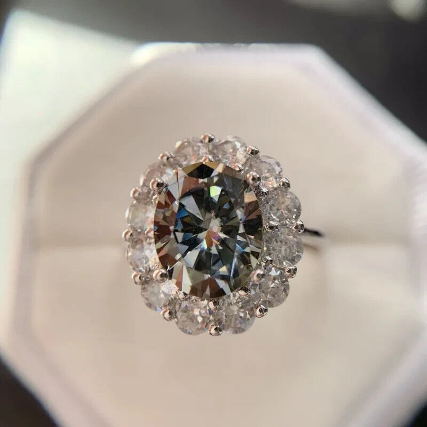 VVS1 Oval Cut Gray Moissanite Cocktail Ring 3 CT
