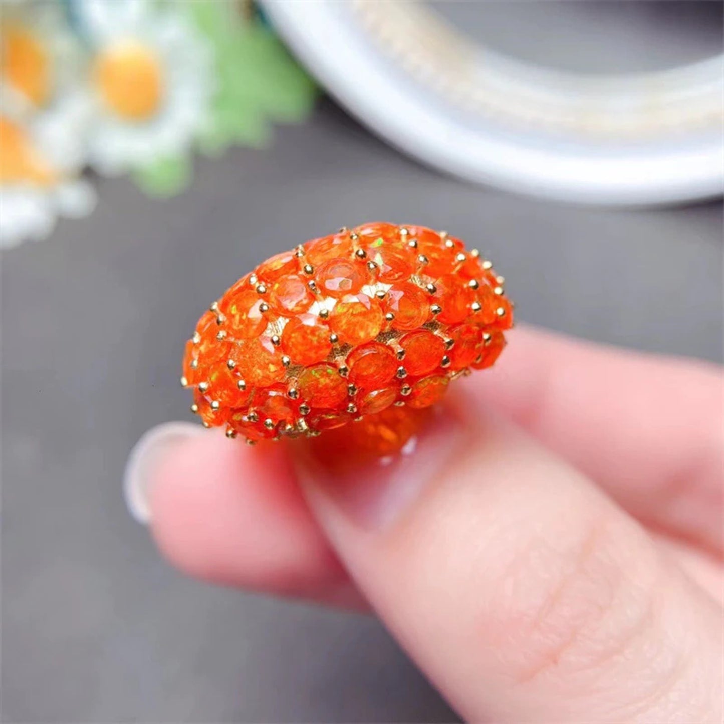 Orange Mexican Fire Opal Turkish Ring 3mm Sterling Silver