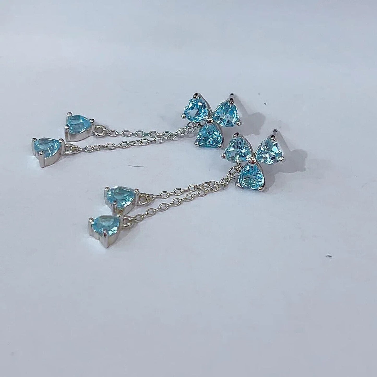 Sky Blue Topaz Clover Dangle Earrings 4mm