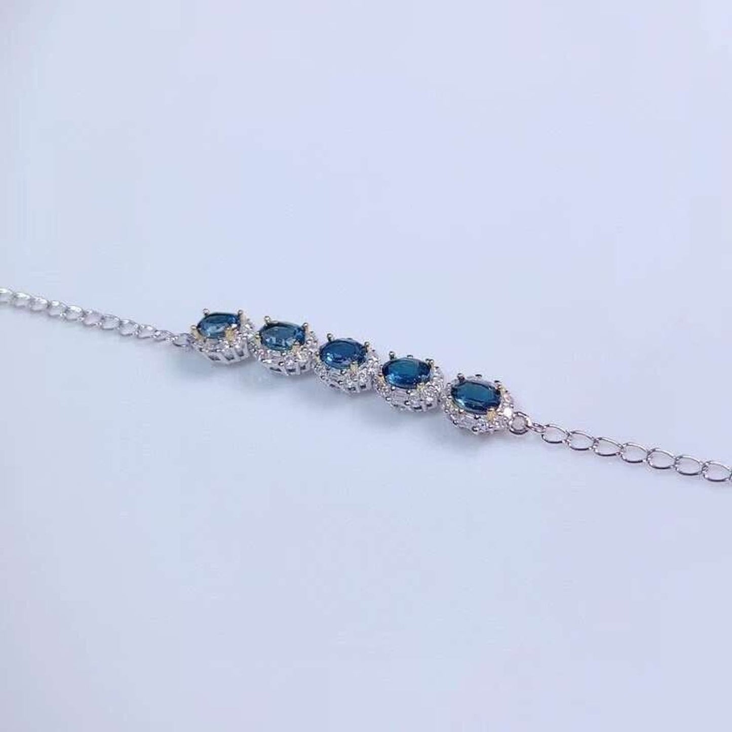 London Blue Topaz Chain Bracelet, Natural London Blue Topaz Adjustable Bracelet