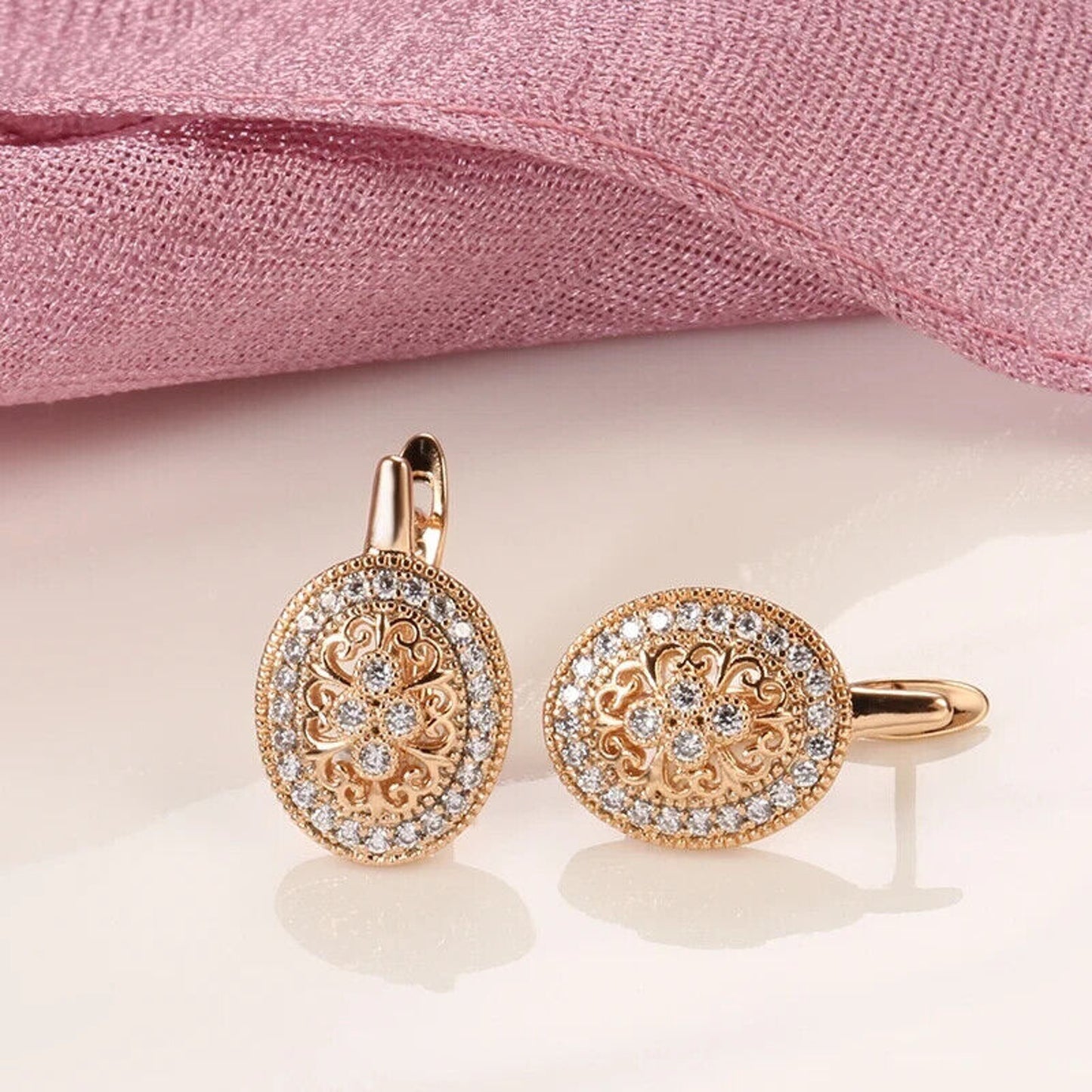 Rose Gold Earrings, Shiny Rose Gold Oval Earrings 585 Rose Gold Stud