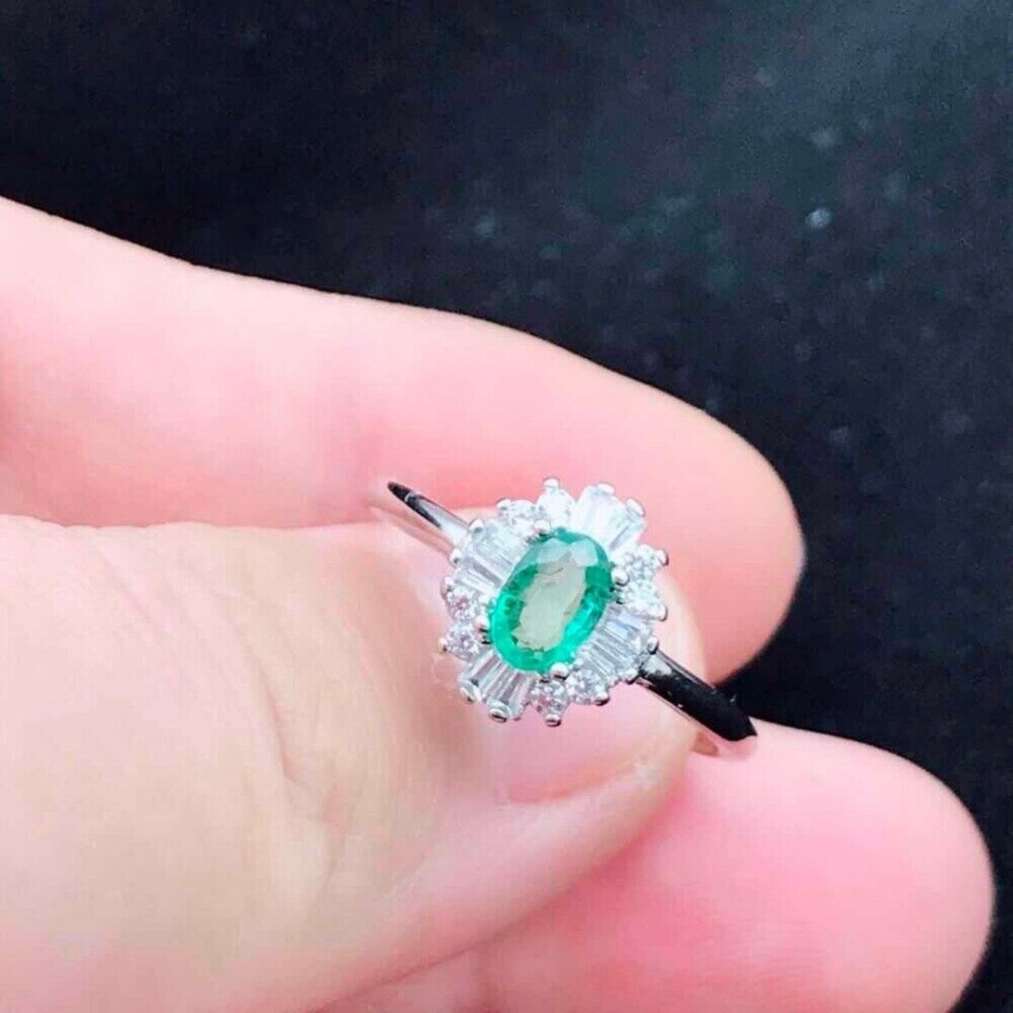 Natural Emerald Cocktail Ring 4x6mm Sterling Silver