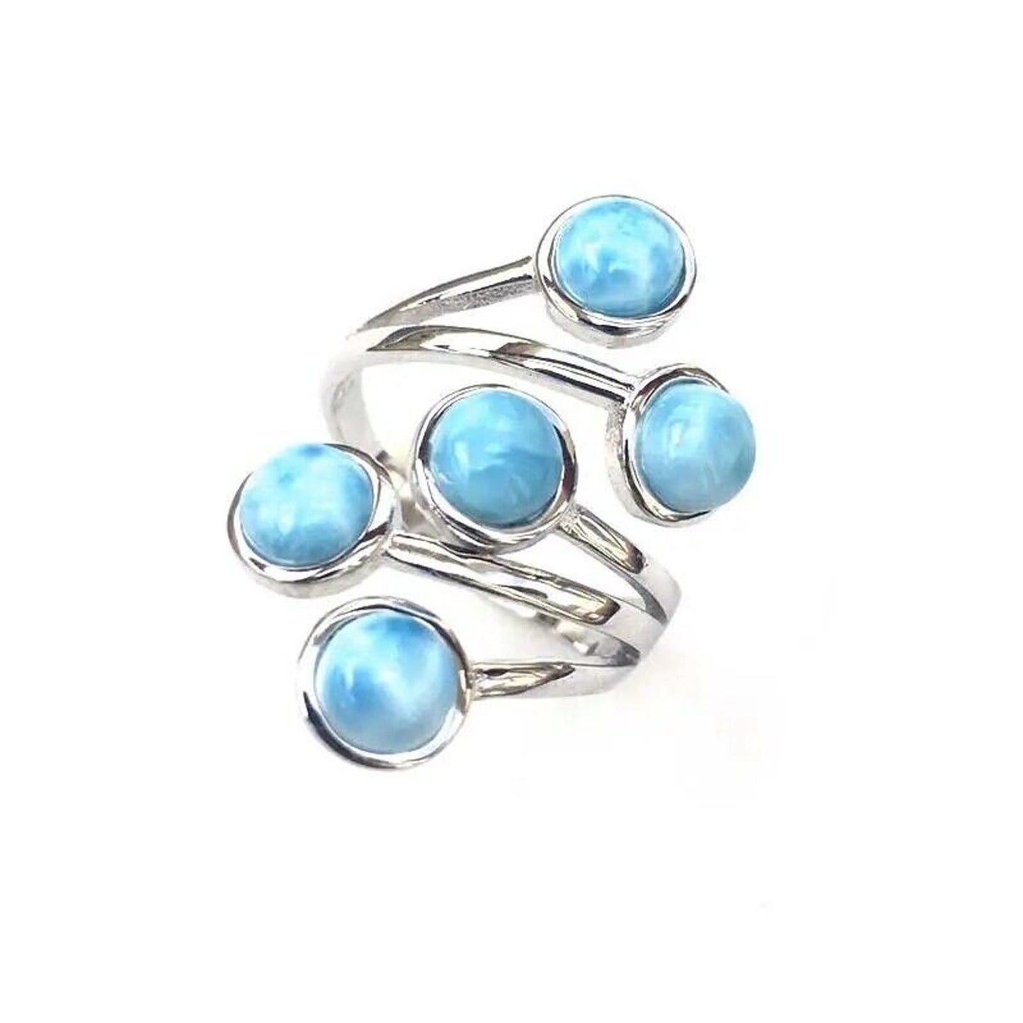 Women's Larimar Resizable Ring, Larimar Full Finger Ring 925 Sterling Silver