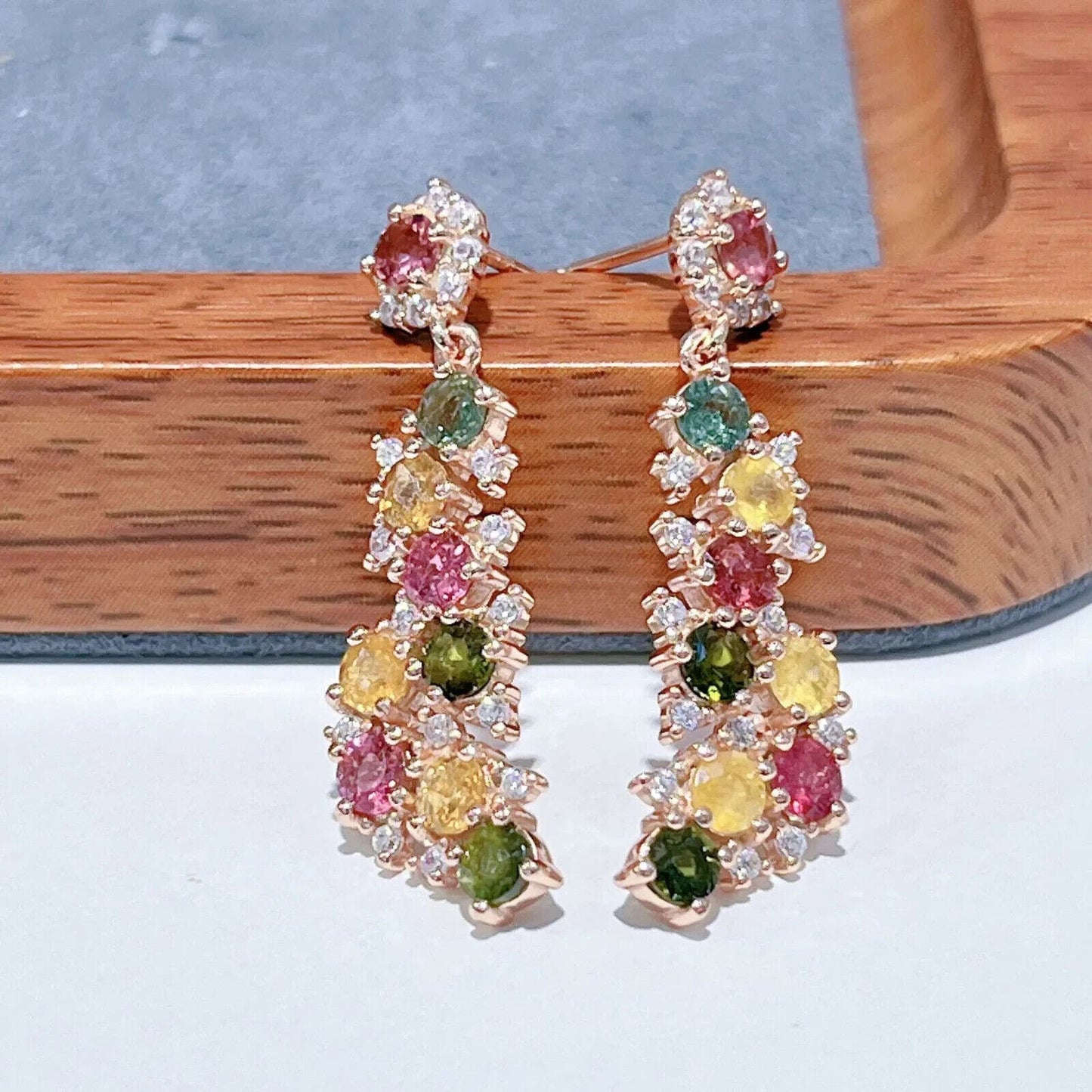 Natural Brazilian Tourmaline Dangle Earrings 15x36mm