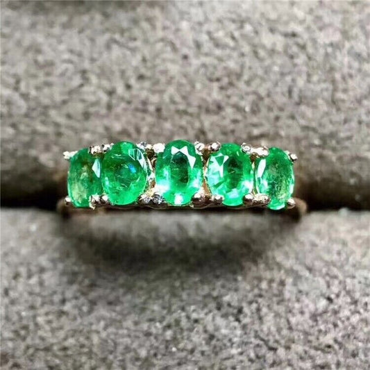Natural Emerald Band Ring 3x4mm Sterling Silver
