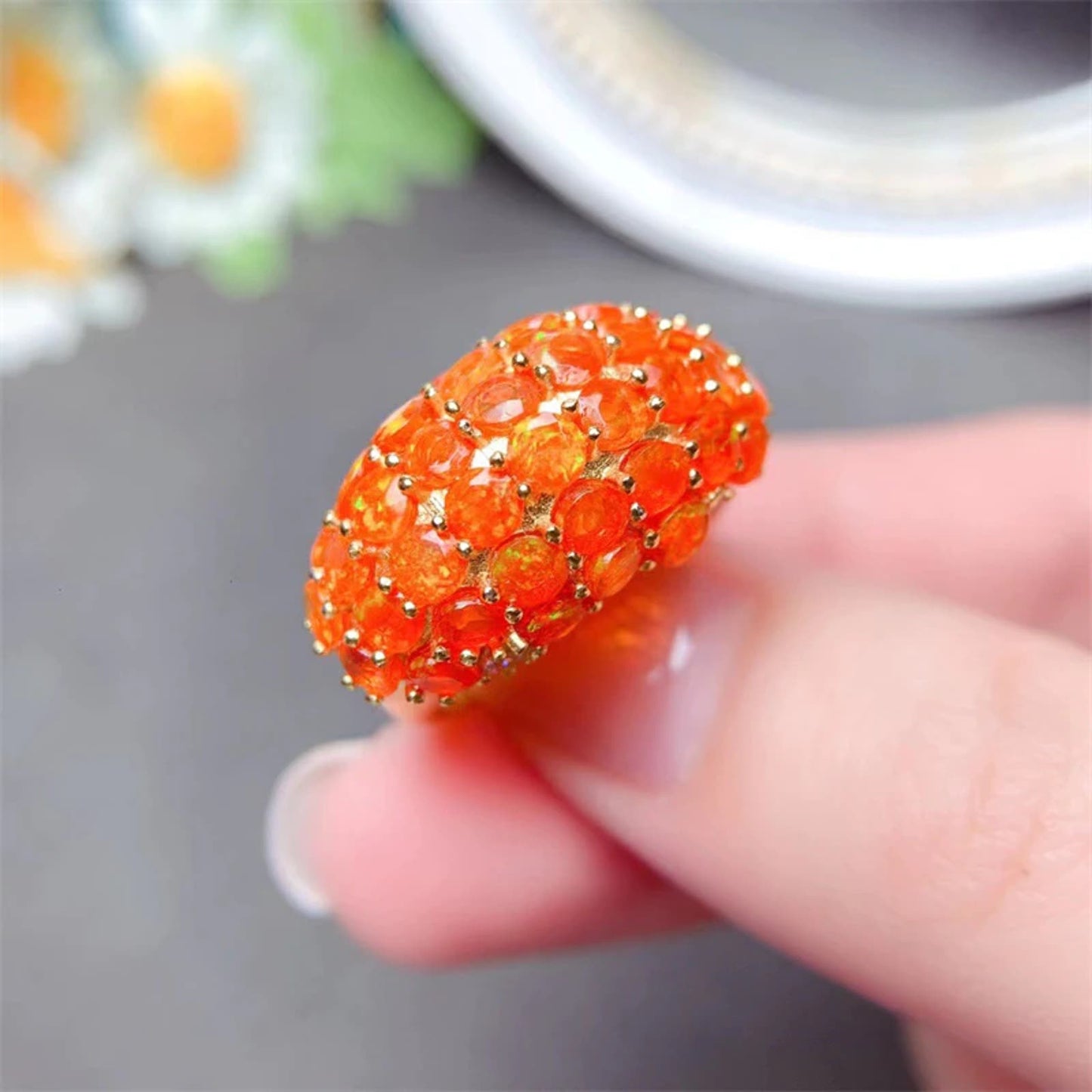 Orange Mexican Fire Opal Turkish Ring 3mm Sterling Silver