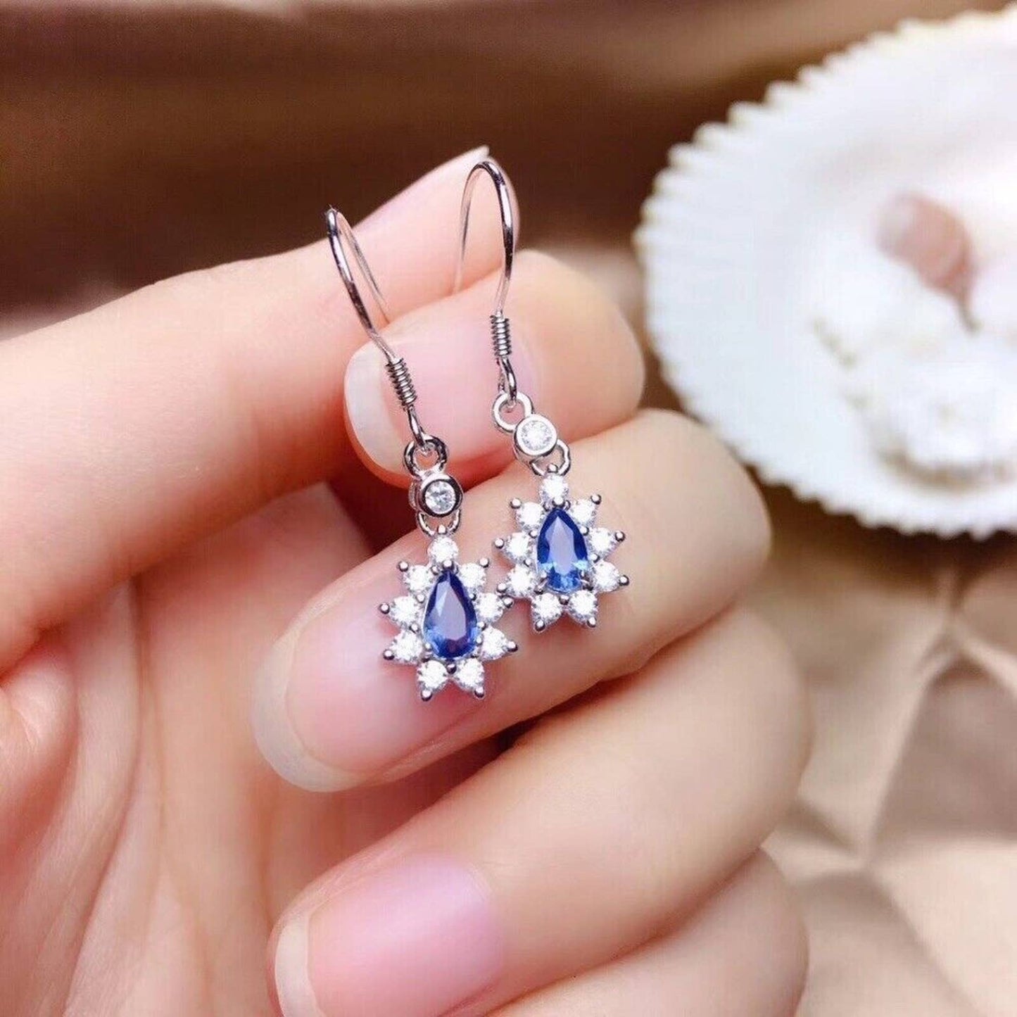 Dainty Sapphire Dangle Earrings 3x5mm