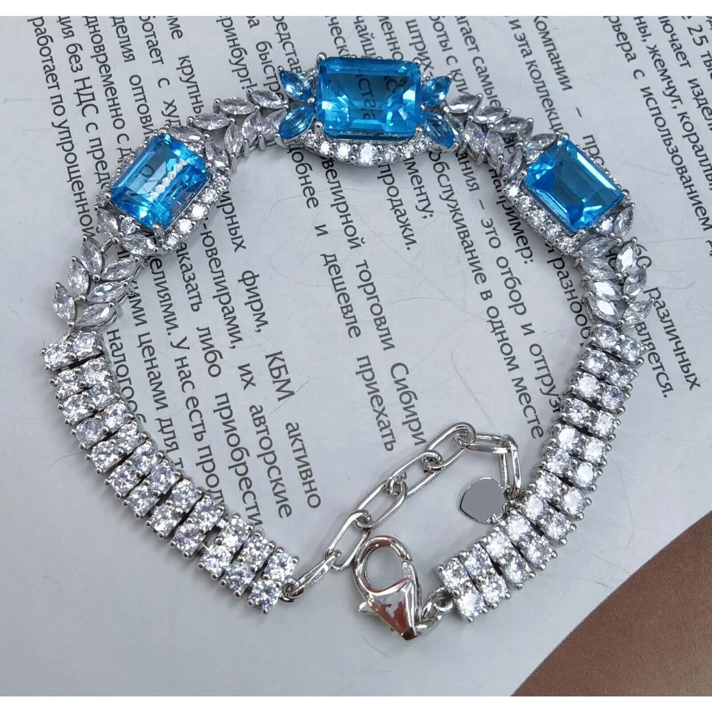 Women's Swiss Blue Topaz Statement Bracelet, Natural Blue Topaz Tennis Bracelet