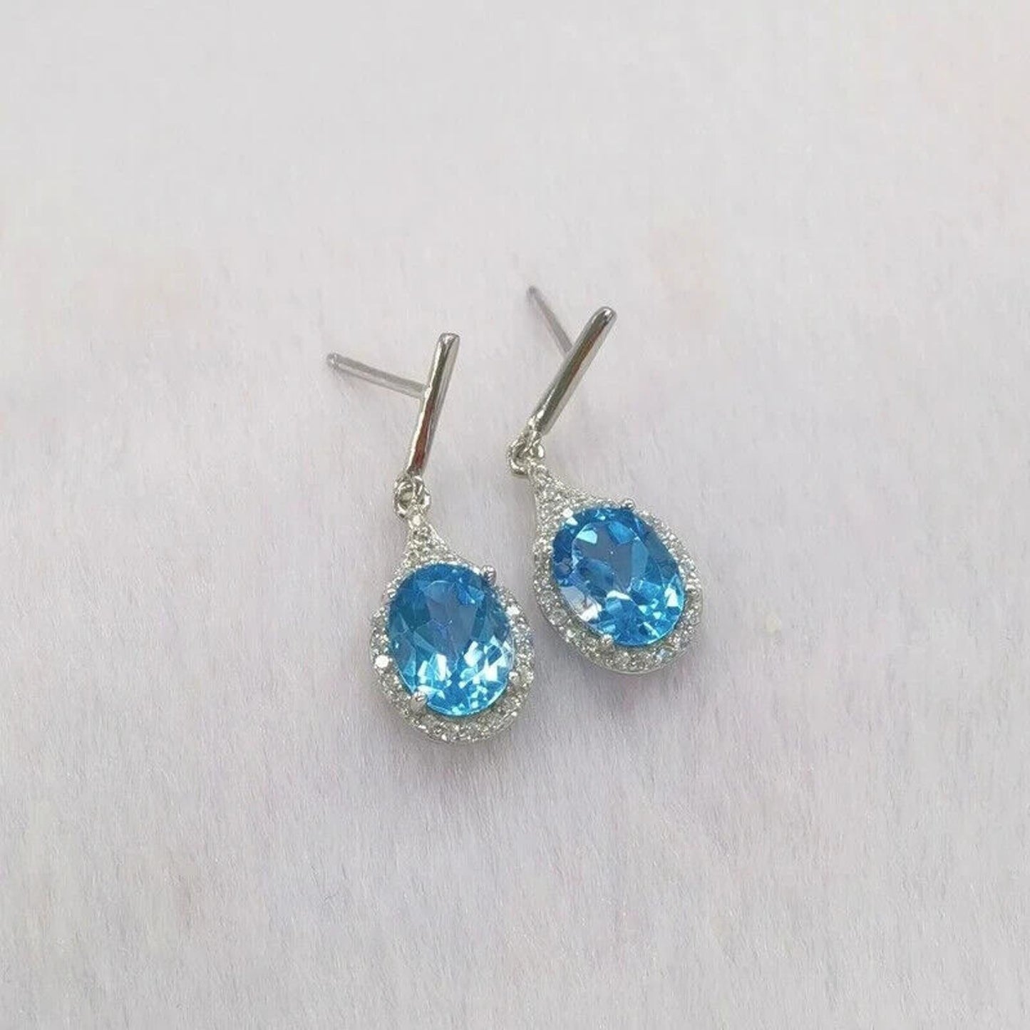 Swiss Blue Topaz Oval Cut Dangle Earrings 6x8mm
