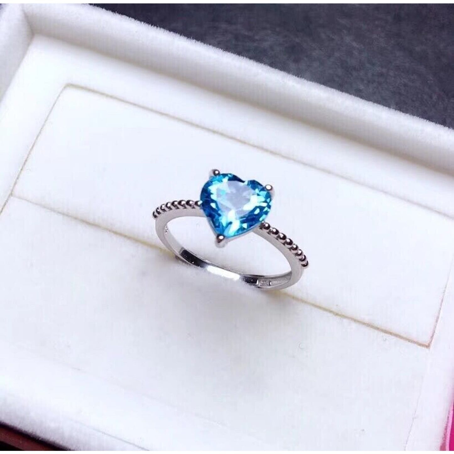 Sky Blue Topaz Solitaire Heart Ring 6x8mm Sterling Silver