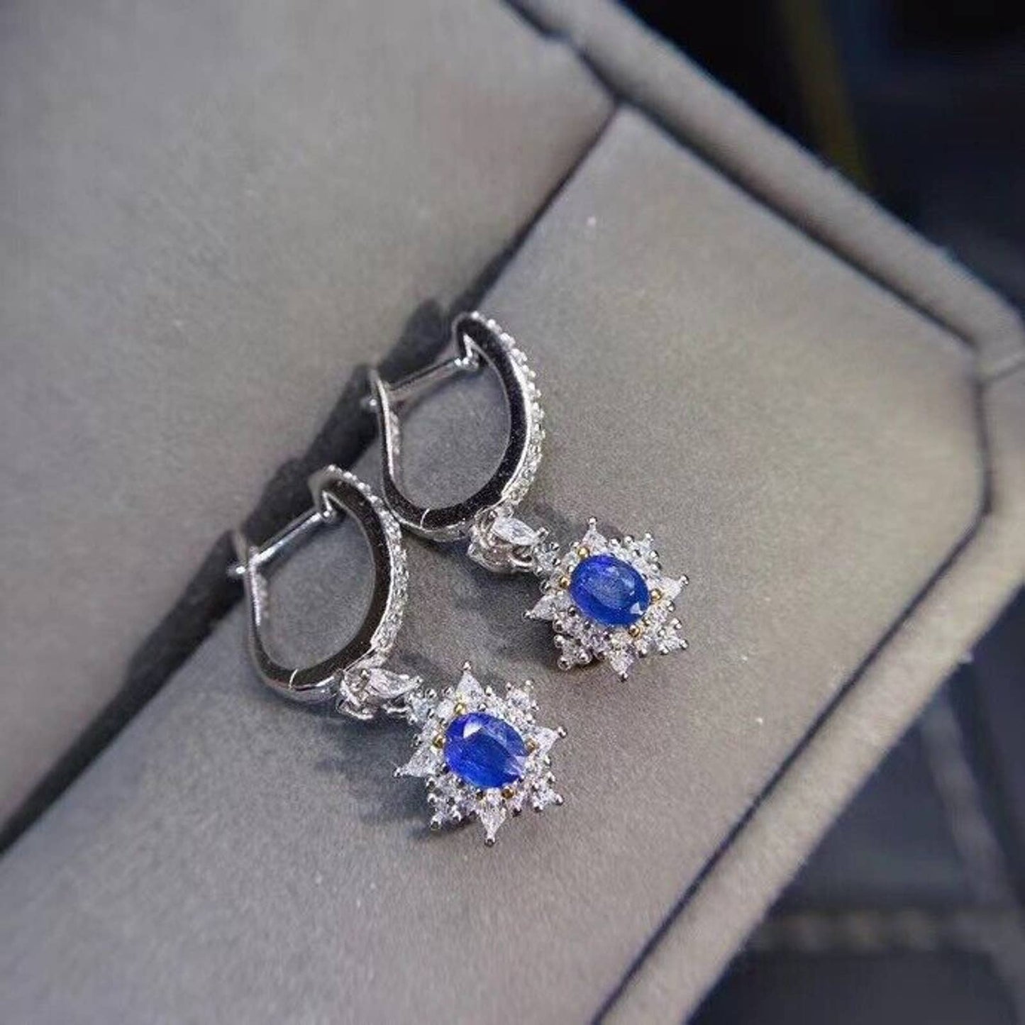 Natural Sapphire Earrings, Sapphire Dangle Earrings, Sri Lanka Sapphire Earrings