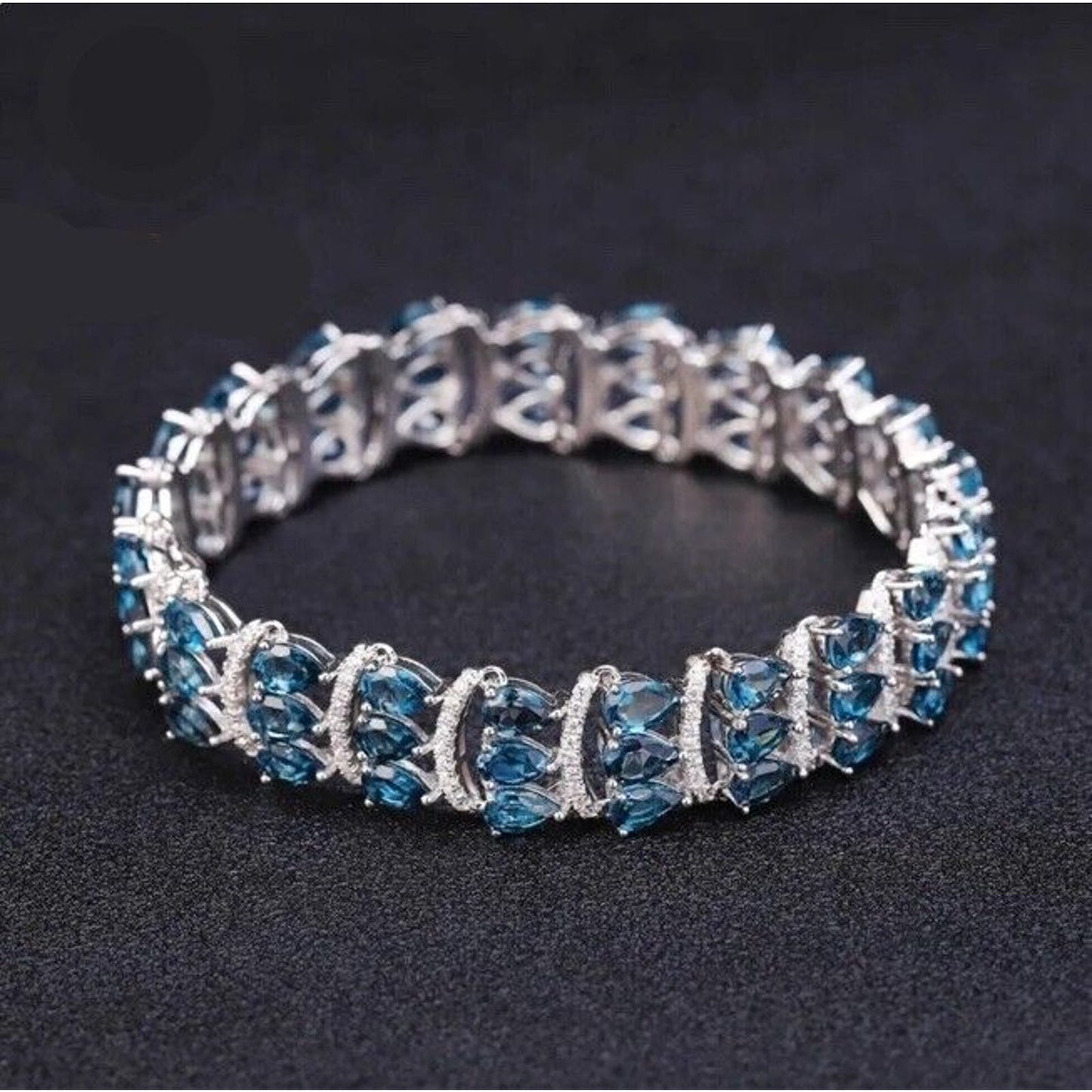 London Blue Topaz 3 Layer Gemstone Bracelet 4x6mm