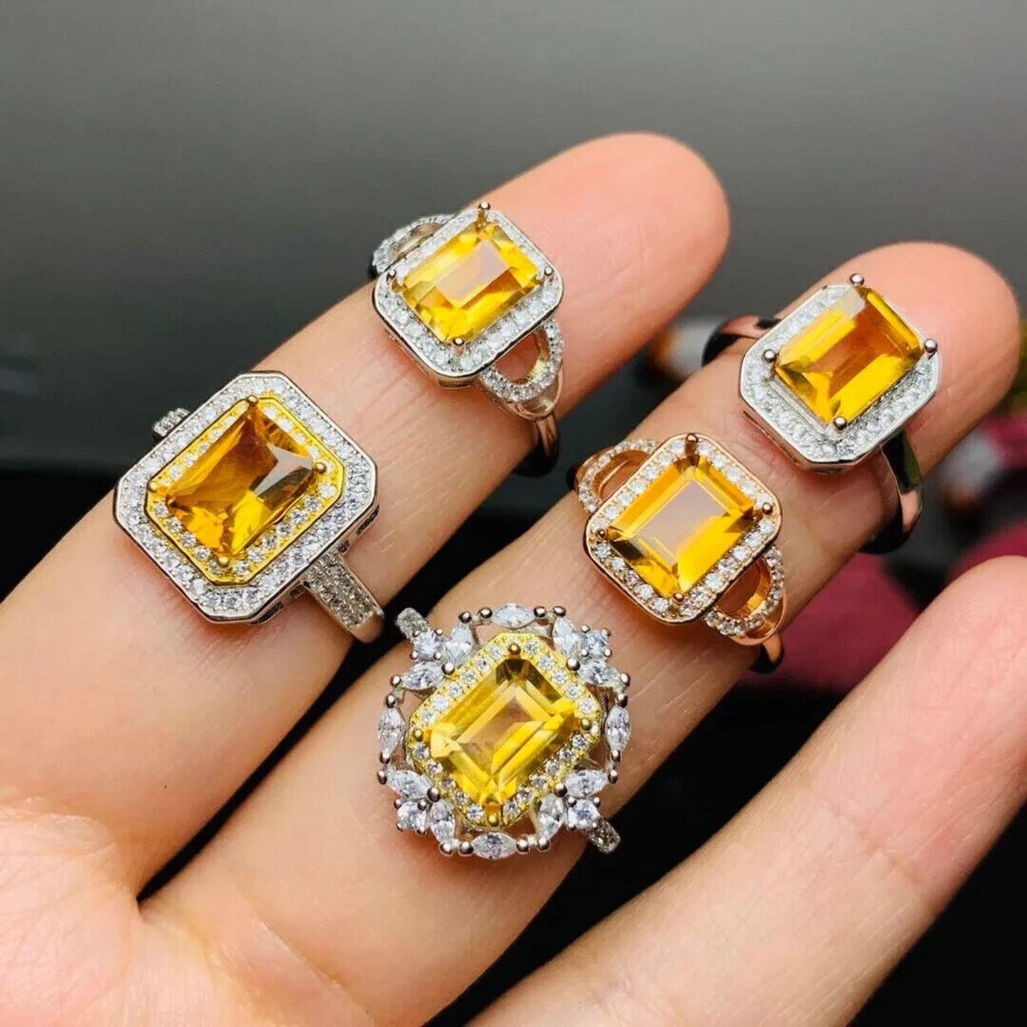 Citrine Gemstone Emerald Cut Cocktail Ring 6x8mm