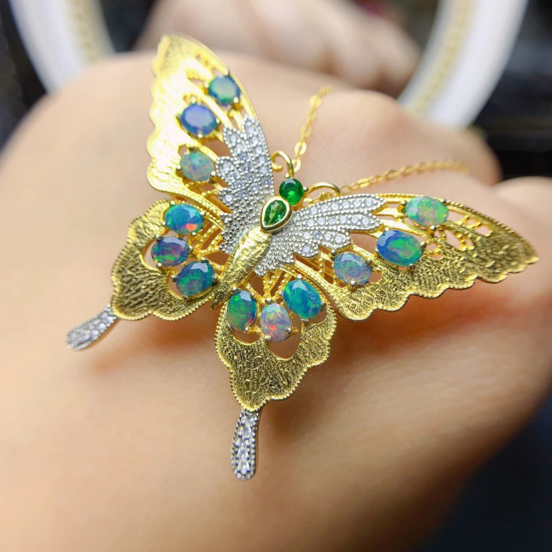 Australian Opal Butterfly Brooch, Blue Opal Butterfly Brooch Pin and Pendant, Golden Opal Broach