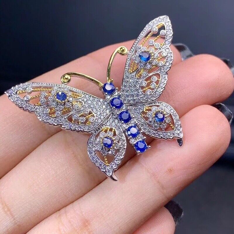 Natural Sapphire Broach, Blue Sapphire Butterfly Broach, Women's Gemstone Broaches