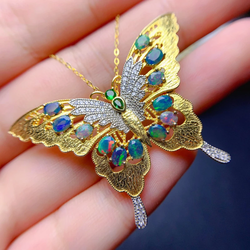 Broche de mariposa de ópalo australiano, alfiler y colgante de broche de mariposa de ópalo azul