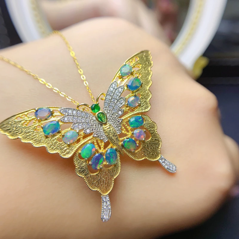 Australian Opal Butterfly Brooch, Blue Opal Butterfly Brooch Pin and Pendant, Golden Opal Broach