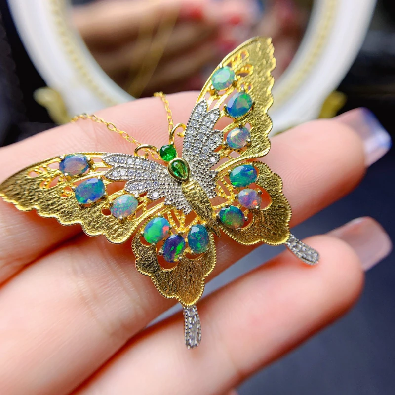 Australian Opal Butterfly Brooch, Blue Opal Butterfly Brooch Pin and Pendant, Golden Opal Broach