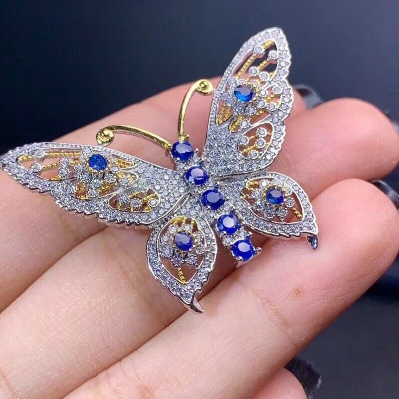 Natural Sapphire Broach, Blue Sapphire Butterfly Broach, Women's Gemstone Broaches